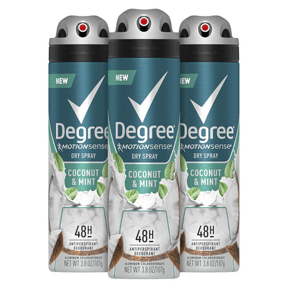 Degree Men Antiperspirant Deodorant Dry Spray Coconut & Mint 3 Count 72Hr Sweat and Odor Protection Degree for Men 3.8 Oz